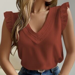 SHEIN V Neck Top in Deep Rust, Size XSmall, EUC